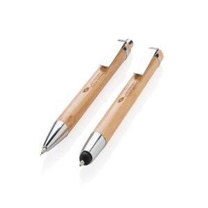 Set bolígrafos bambú publicitario