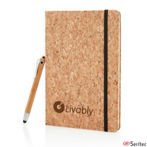 Libreta A5 con bolígrafo touch de bambú personalizada