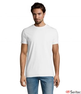 Camiseta cuello redondo personalizable disponible corte de mujer y hombre en blanco