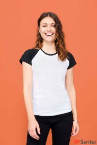 Camiseta mujer bicolor personalizable manga raglán