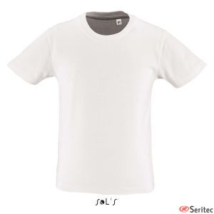 Camiseta BLANCA de manga corta de niño con cuello redondo personalizable