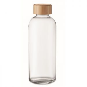 Botella de vidrio con tapa de bamb personalizada