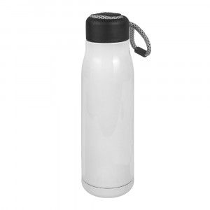 Botella termo blanca, doble pared de acero con asa 550 ml.