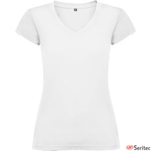 Camiseta blanca mujer manga corta entallada publicitaria