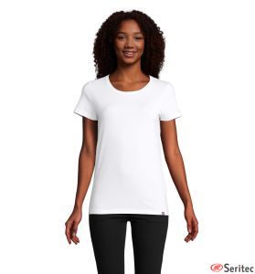 Camiseta blanca mujer cuello redondo personalizable