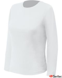 Camiseta básica mujer manga larga en blanco personalizable