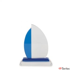 Trofeo grande de cristal con forma de velero serigrafiado