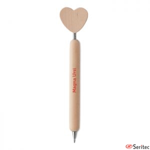 Bolígrafo madera con corazón serigrafiado