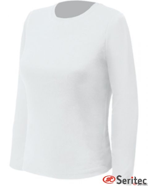 Camiseta básica mujer manga larga en blanco personalizable