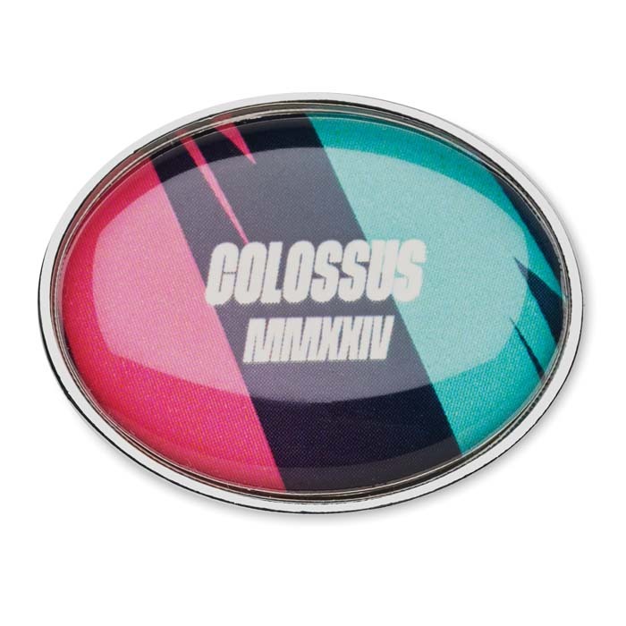 Pin fabricado en metal con doming ovalado