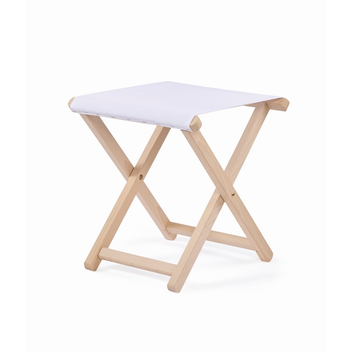 Taburete publicitario personalizado fabricado en madera y poliéster