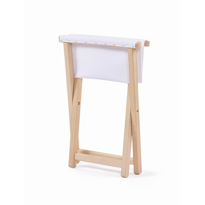 Taburete publicitario personalizado fabricado en madera y poliéster