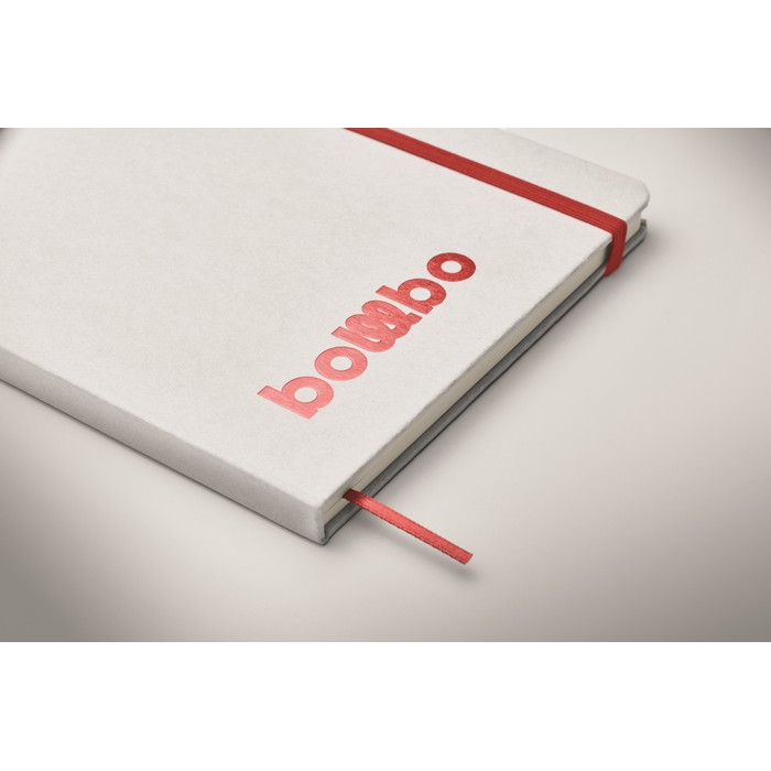 Libreta A5 con tapas duras blancas reciclada con elástico