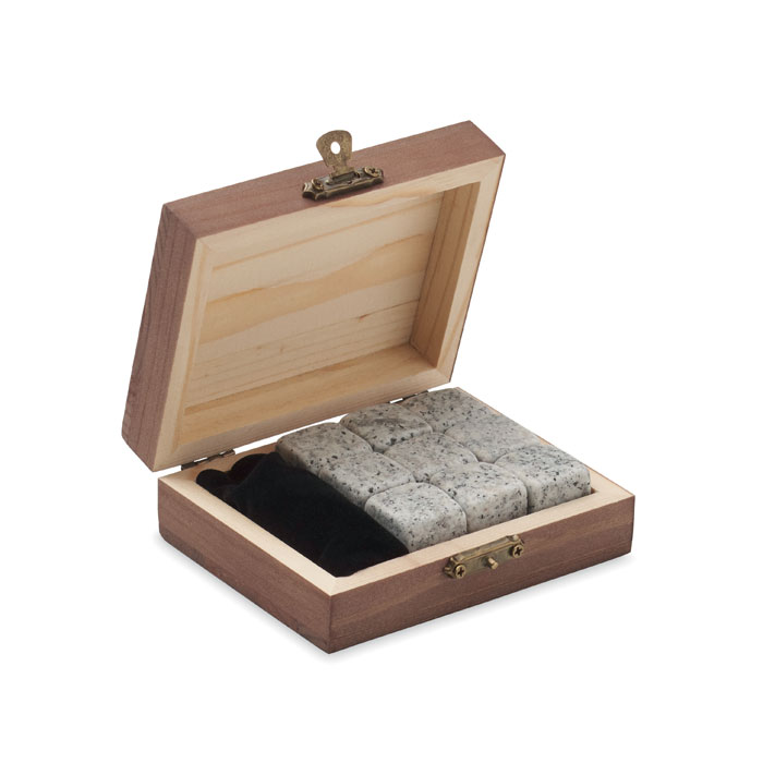 Juego de piedras para whisky en caja de madera