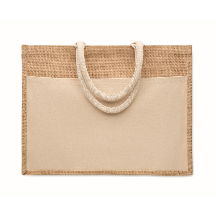 Bolsa d yute con bolsillo frontal de algodón