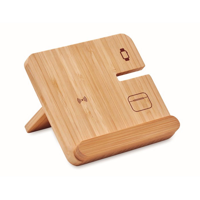 Base de carga rápida inalámbrica 3 en 1 de madera de bambú