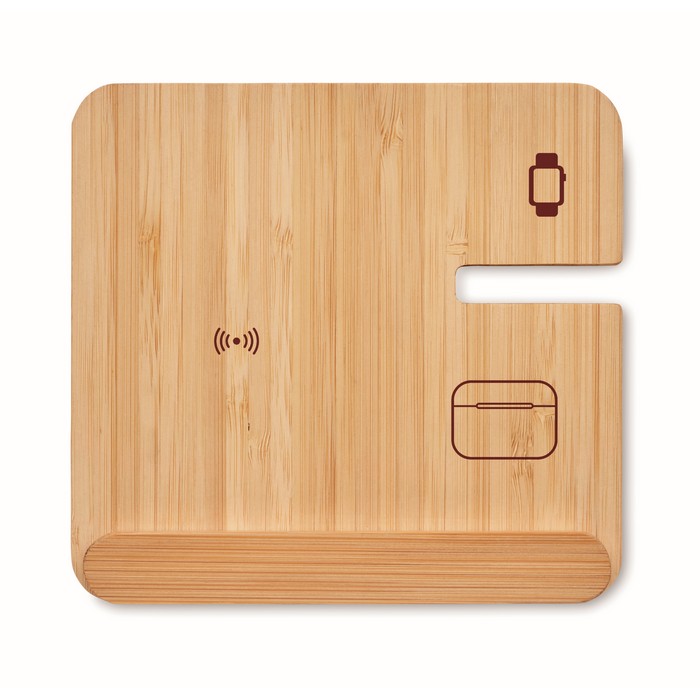 Base de carga rápida inalámbrica 3 en 1 de madera de bambú