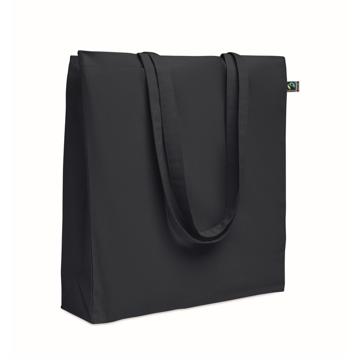 Bolsa de algodón fairtrade con fuelle y asas largas