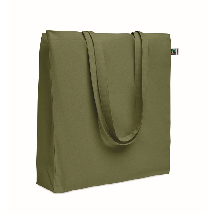 Bolsa de algodón fairtrade con fuelle y asas largas