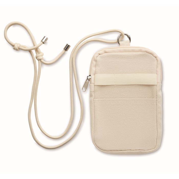 Bandolera porta móvil y accesorios de algodón reciclado