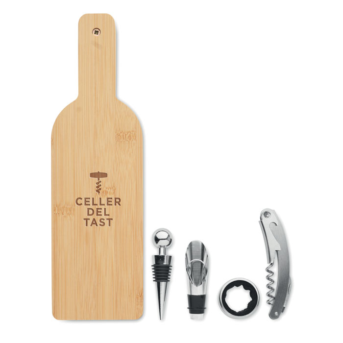 Set de accesorios para vino de madera de bambú