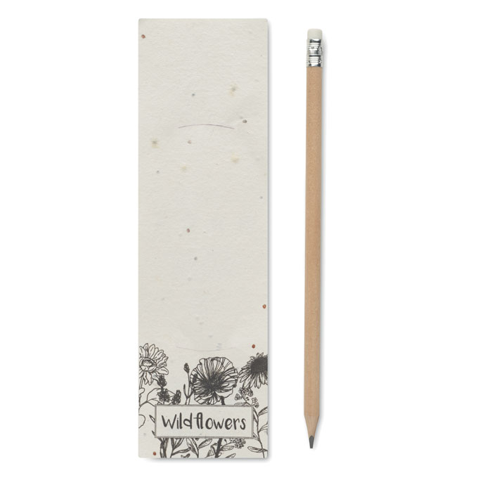 Lápiz de madera con marcapáginas de papel de semillas