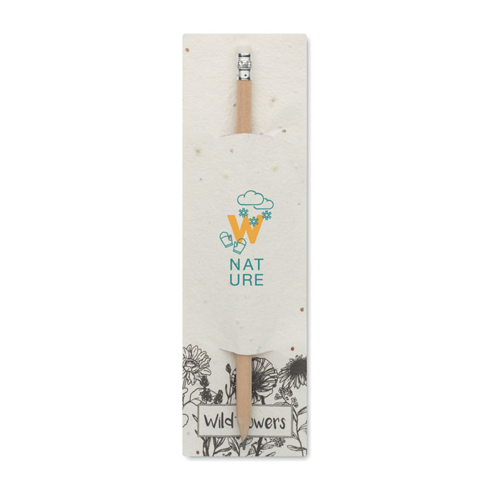 Lápiz de madera con marcapáginas de papel de semillas