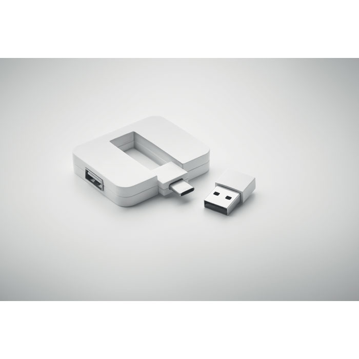 Hub usb 4 pu3ertos con conectores usb a y tipo C.