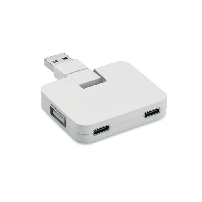 Hub usb 4 pu3ertos con conectores usb a y tipo C.