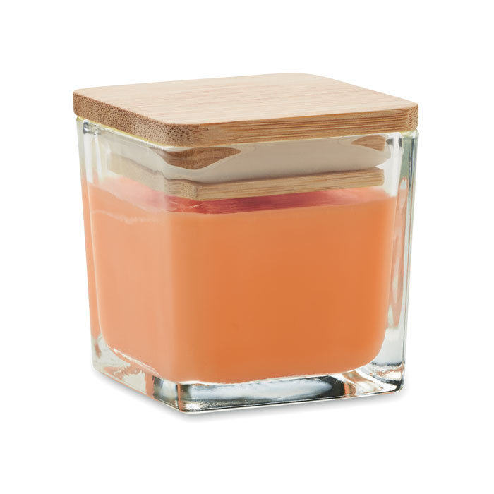 Vela aromática en cristal con tapa de madera