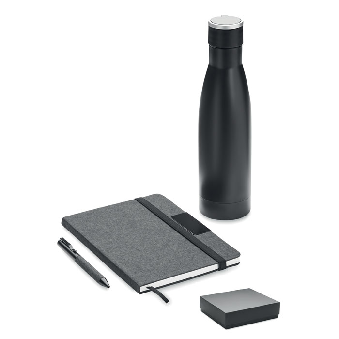 Set de regalo con libreta, botella y bolígrafo