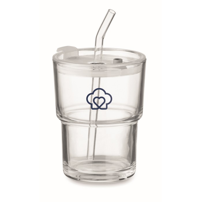 Vaso de cristal portátil con pajita