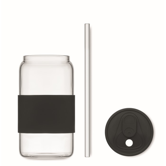 Vaso de vidrio con pajita