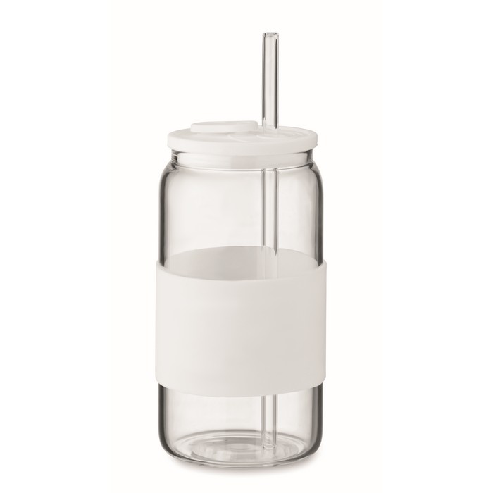 Vaso de vidrio con pajita