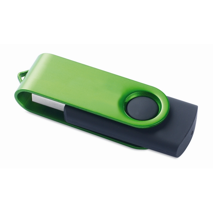 Unidad flash USB Techmate negra con clip metálico giratorio 1–64 GB