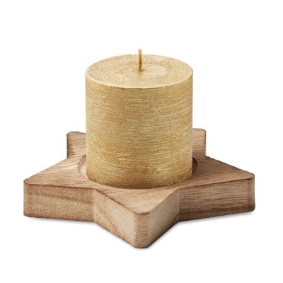 Porta velas de madera publicitario