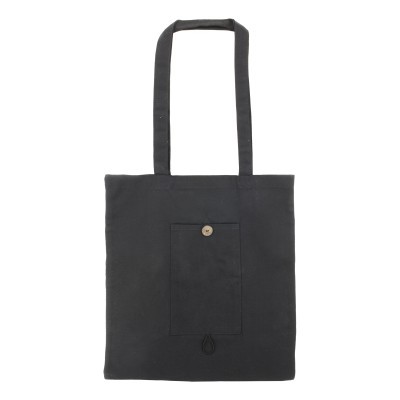 Bolsa negra de algodón plegable con bolsillo para publicidad