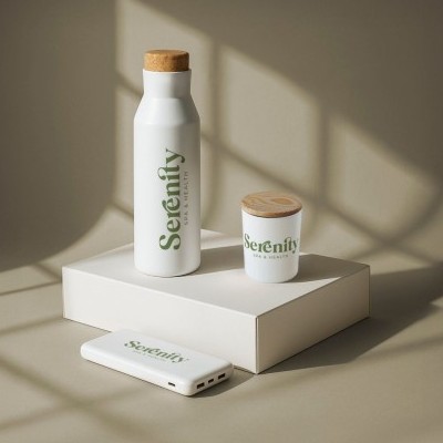 Set de regalo premium con vela, botella y power bank