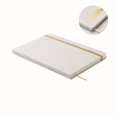 Libreta A5 con tapas duras blancas reciclada con elástico