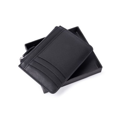 Cartera tarjetero de piel auténtica con cremallera