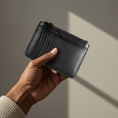 Cartera tarjetero de piel auténtica con cremallera