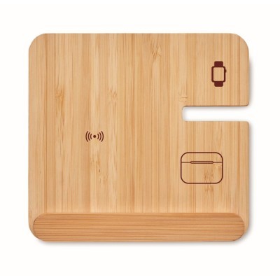 Base de carga rápida inalámbrica 3 en 1 de madera de bambú