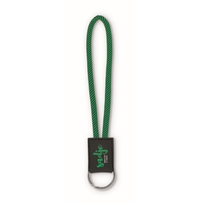 Lanyard publicitario corto bicolor de poliéster con insignia de pvc