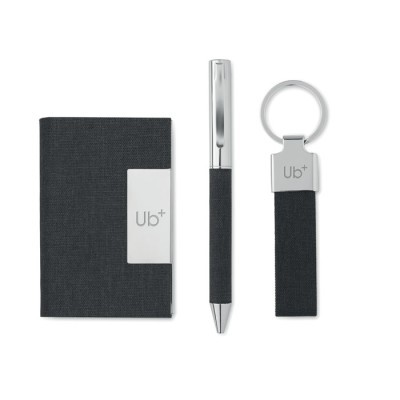 Conjunto de regalo con bolígrafo, llavero y tarjetero RPET