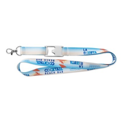 lanyard publicitario de poliéster fino con abridor de botellas
