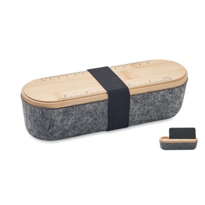 Estuche de fieltro RPET con tapa de bambú