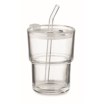 Vaso de cristal portátil con pajita