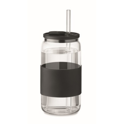 Vaso de vidrio con pajita