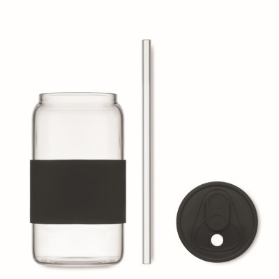 Vaso de vidrio con pajita