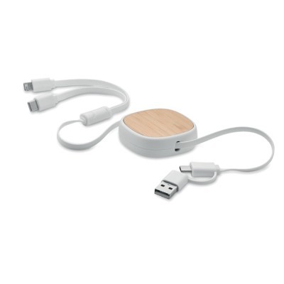 Cable de carga retráctil multi usb con detalle de madera